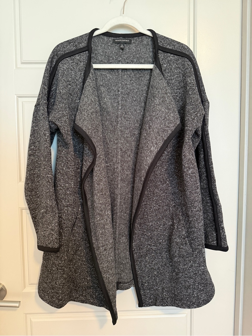 Banana Republic Gray Open Front Cardigan Jacket – Black Trim Size M